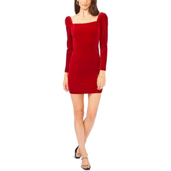1. State Women's Square-Neck Princess Seam Velour Mini Dress NWT - Picture 1 of 6
